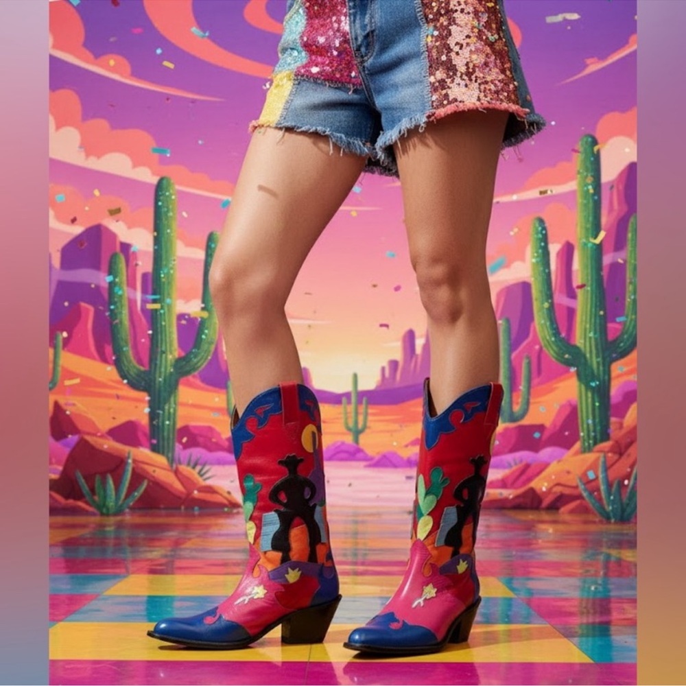 RARE Zalo Vintage Cowboy Boots Colorful Western Graphic Women’s US 10
